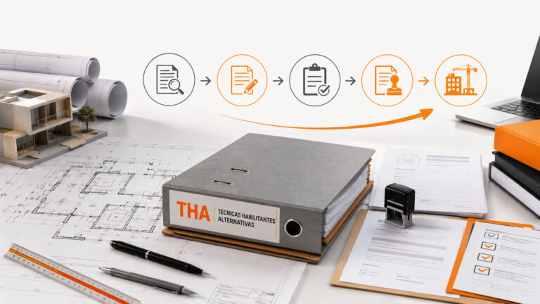 Mesa técnica con planos y documentos sobre técnicas habilitantes alternativas y agilización de permisos de construcción