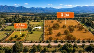Comparación visual entre una parcela de 0,5 hectárea y una de 5 hectáreas